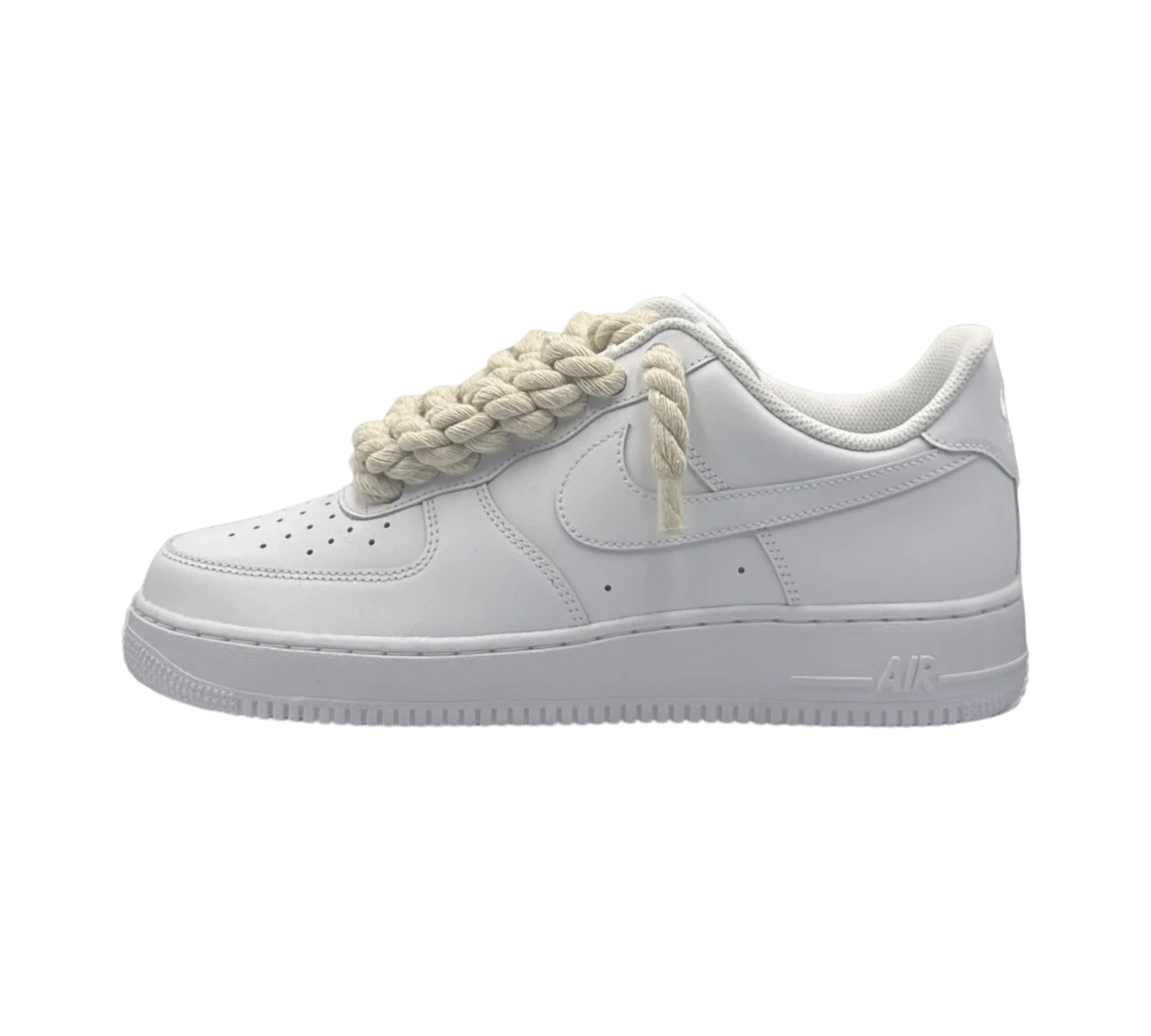 NIKE AIR FORCE 1 LOW TRIPLE WHITE / BEIGE ROPE LACES