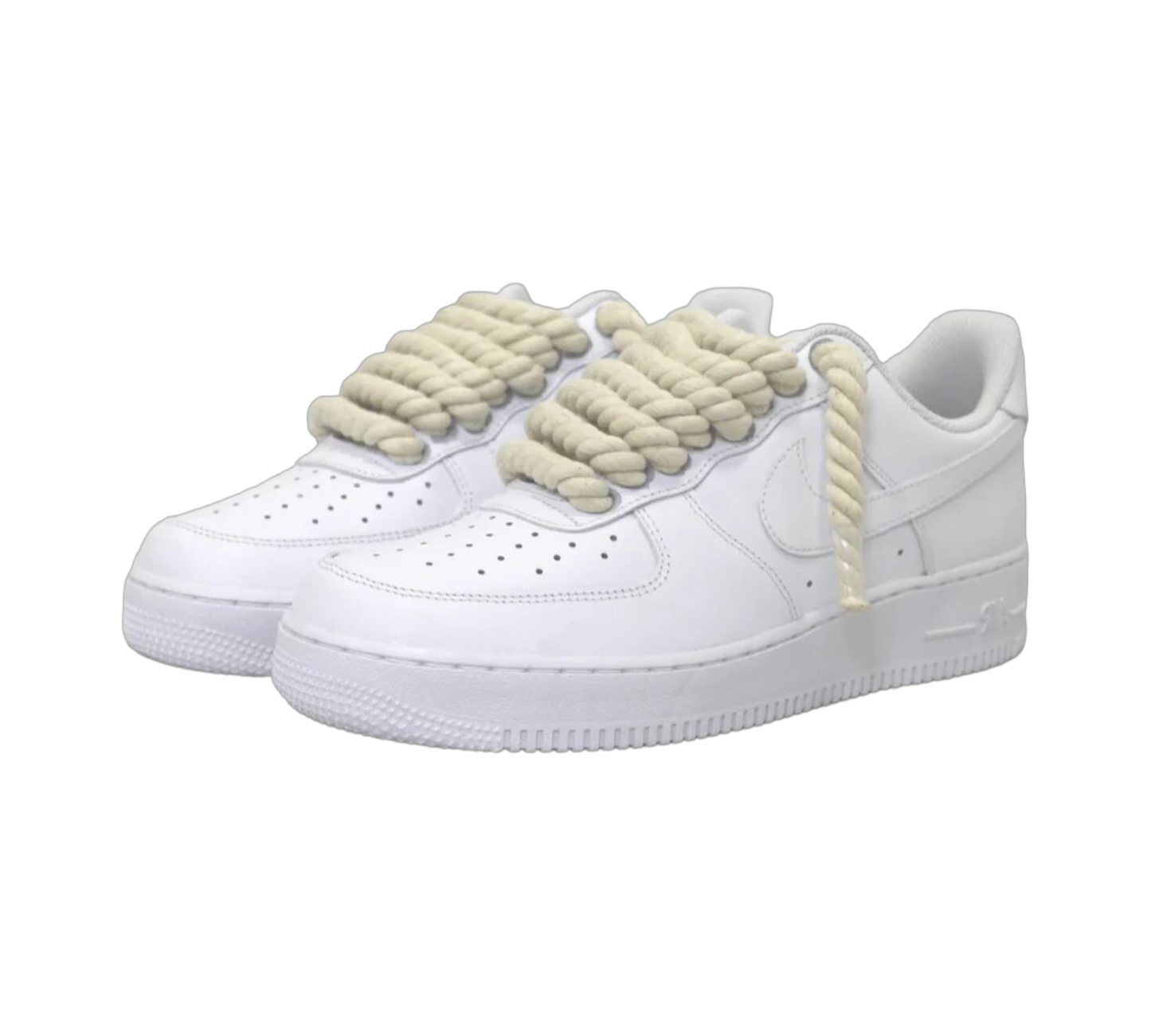 NIKE AIR FORCE 1 LOW TRIPLE WHITE / BEIGE ROPE LACES